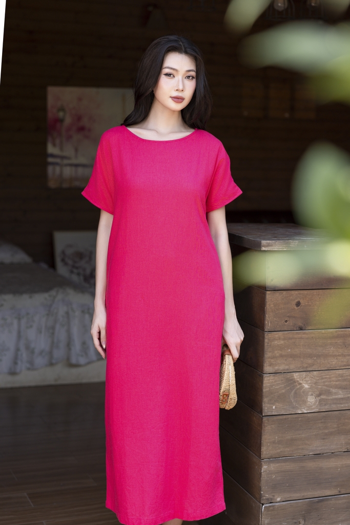 SWANLAKE | Váy Đầm Nữ Maxi Suông Vải Linen In Hoa Hè Cổ Thuyền Tay Ngắn Xẻ Tà Có Túi Du Lịch D12689LW01