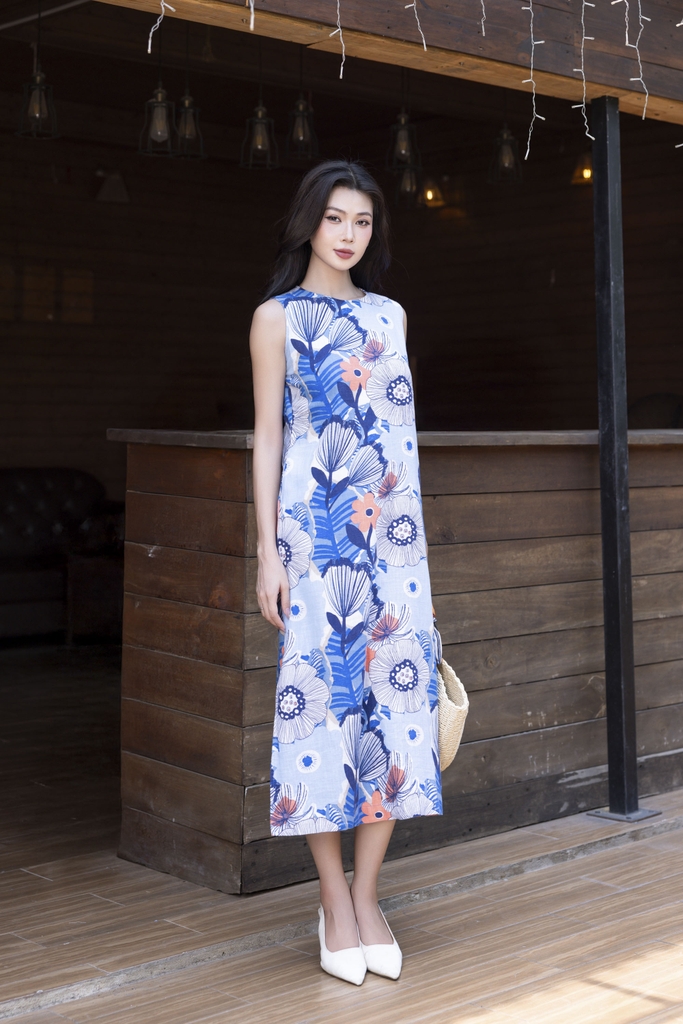 Swanlake | Đầm Sát Cánh Linen Hoa To D12380LW01