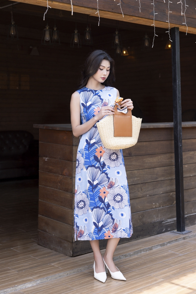Swanlake | Đầm Sát Cánh Linen Hoa To D12380LW01