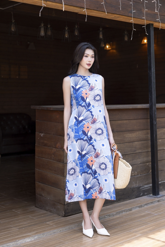 Swanlake | Đầm Sát Cánh Linen Hoa To D12380LW01