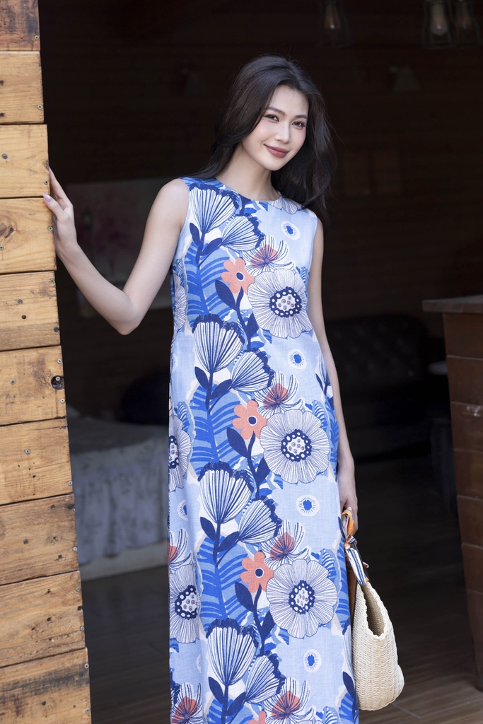 Swanlake | Đầm Sát Cánh Linen Hoa To D12380LW01