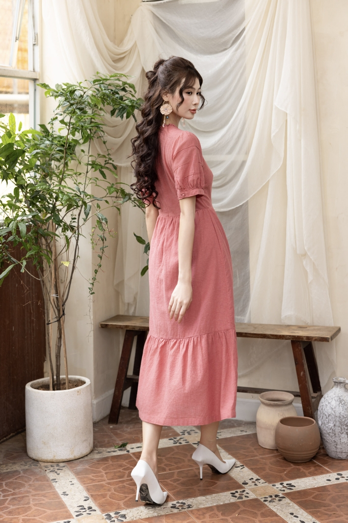 Swanlake | Váy Đầm Phom Suông Dài Maxi Nhấn Eo Linen Cổ Tim - D12377LW01