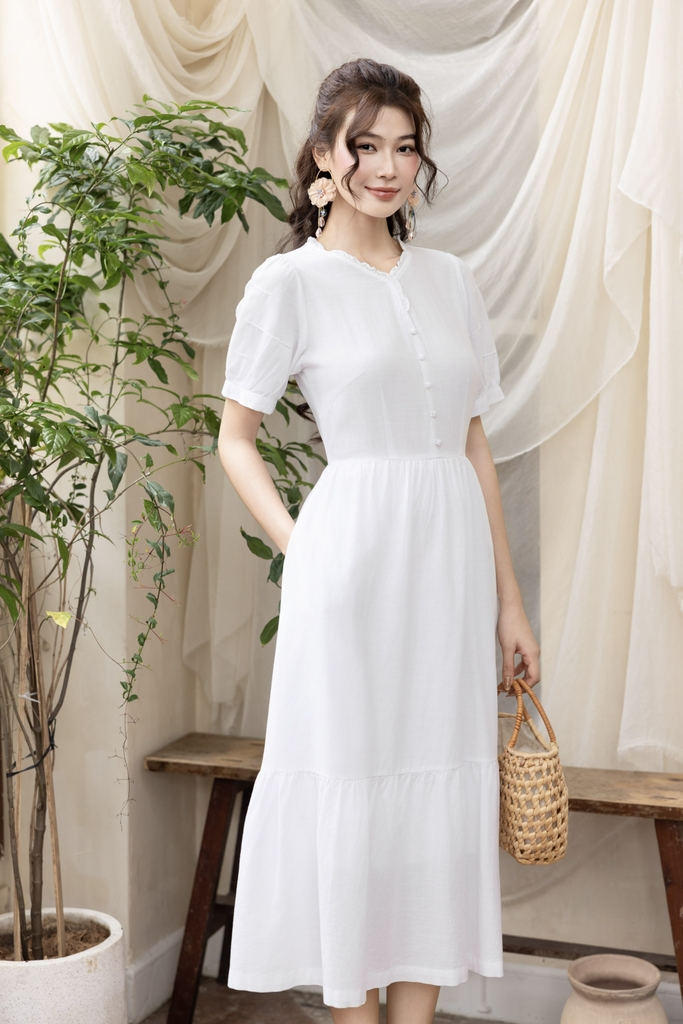 Swanlake | Váy Đầm Phom Suông Dài Maxi Nhấn Eo Linen Cổ Tim - D12377LW01