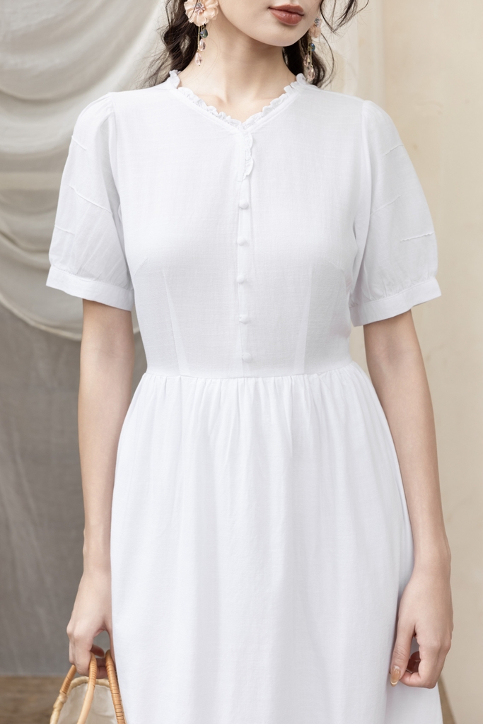 Swanlake | Váy Đầm Phom Suông Dài Maxi Nhấn Eo Linen Cổ Tim - D12377LW01