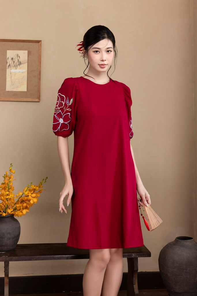 Đầm Thêu Hai Bên Cánh Tay Chất Liệu Linen Swanake - D12013LW01