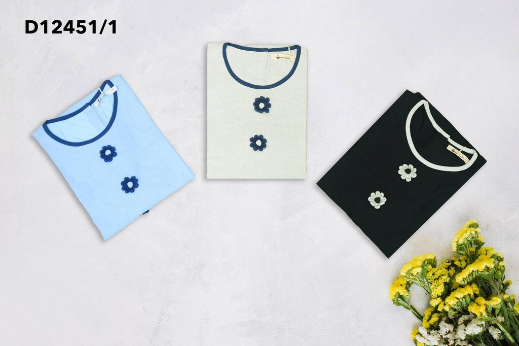 Váy Đầm Midi Suông Vải Linen Tay Ngắn Cổ Tròn Viền Đính Hoa 3D Có Túi Công Sở D12451LW01
