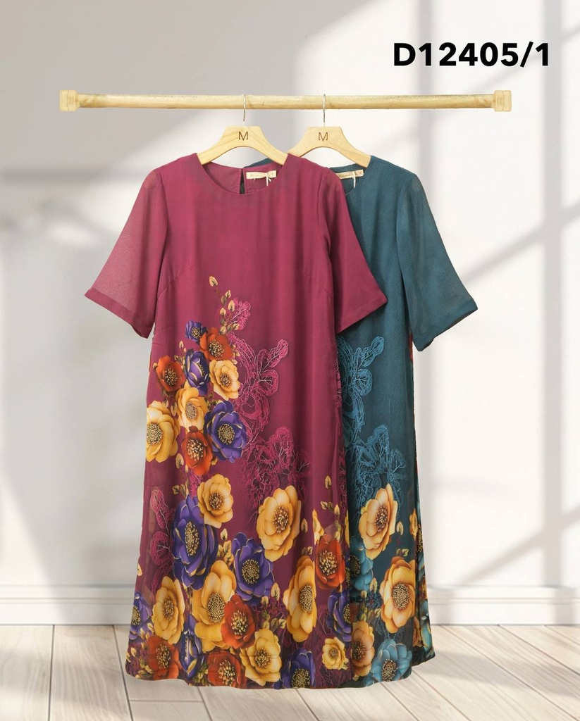 M COLLECTION | Đầm Chiffon Chân Bông Trung Niên Tặng Mẹ Sang Trọng D12405LW01