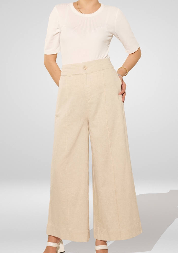 Quần Ống Rộng Lưng Thun Sau Chất Liệu Linen Swanlake - Q11720LW01