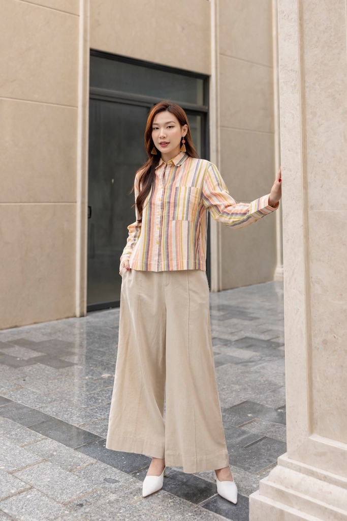 Quần Ống Rộng Lưng Thun Sau Chất Liệu Linen Swanlake - Q11720LW01