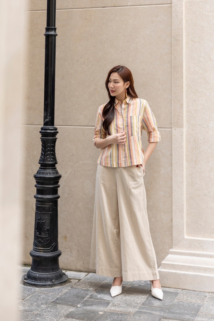 Quần Ống Rộng Lưng Thun Sau Chất Liệu Linen Swanlake - Q11720LW01