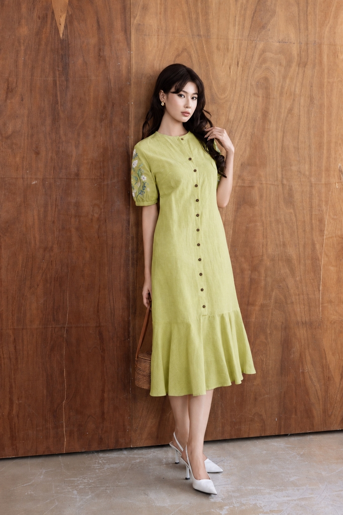 Đầm Nữ Suông Đuôi Cá Linen Cổ Tròn Tay Ngắn D13569LW01