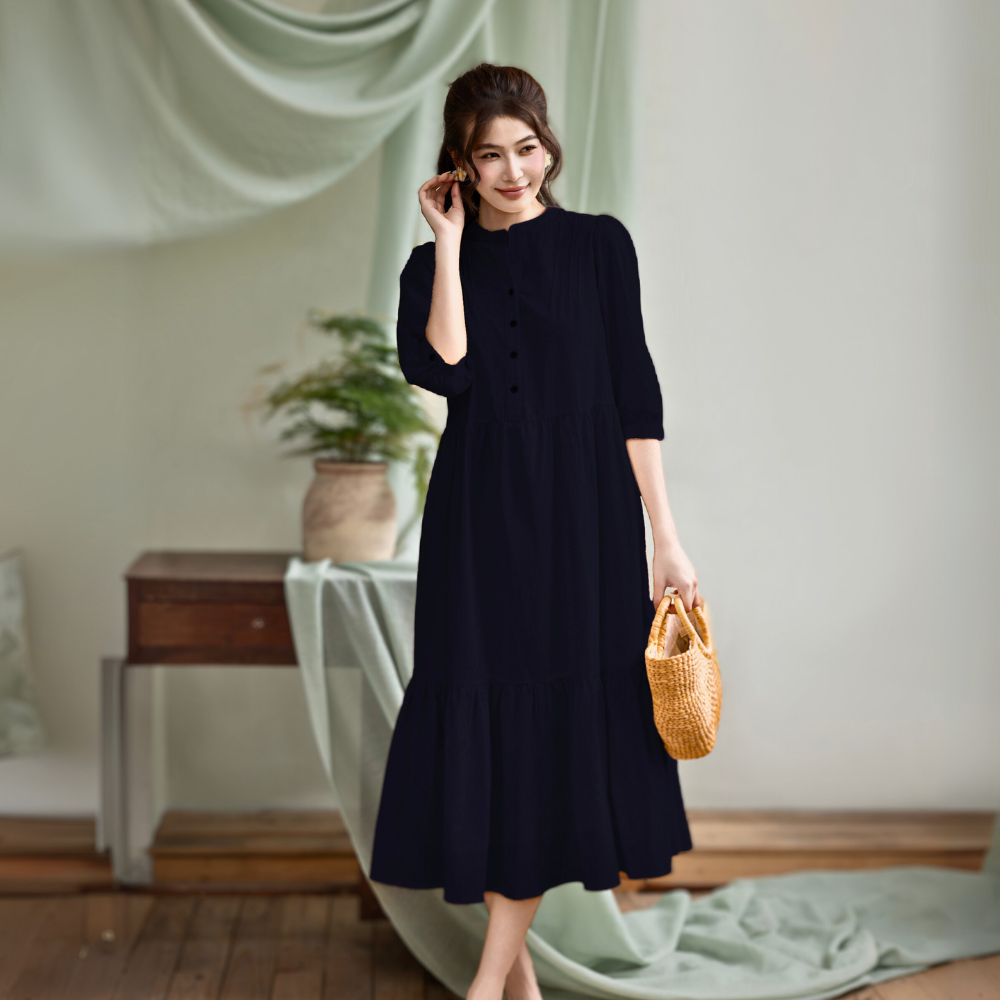 Swanlake | Váy Đầm Phom A Cổ Trụ Chất Liệu Cotton - D12355LW01