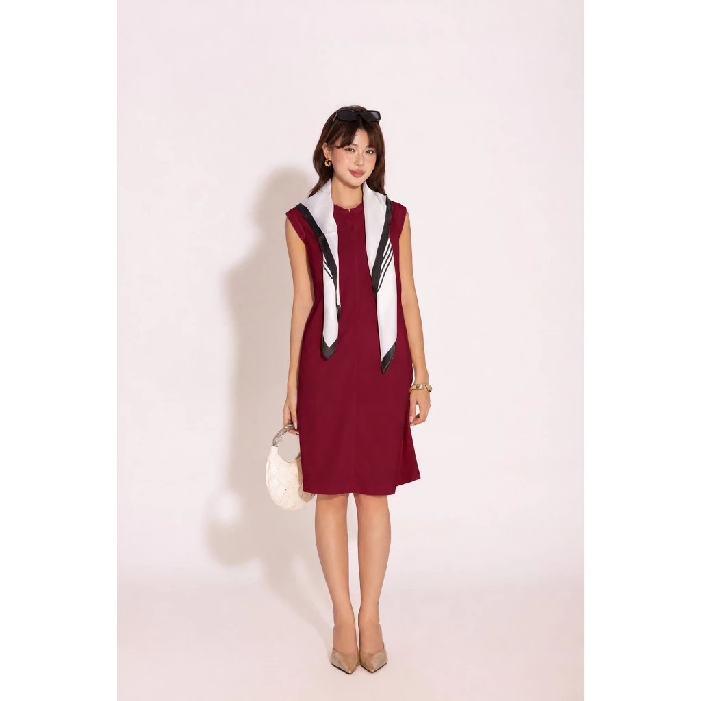 SWANLAKE | Váy Đầm Nữ Midi Suông Basic Sát Nách Cổ Tròn Cài Nút Vải Linen Trẻ Trung Dạo Phố D13840LW01