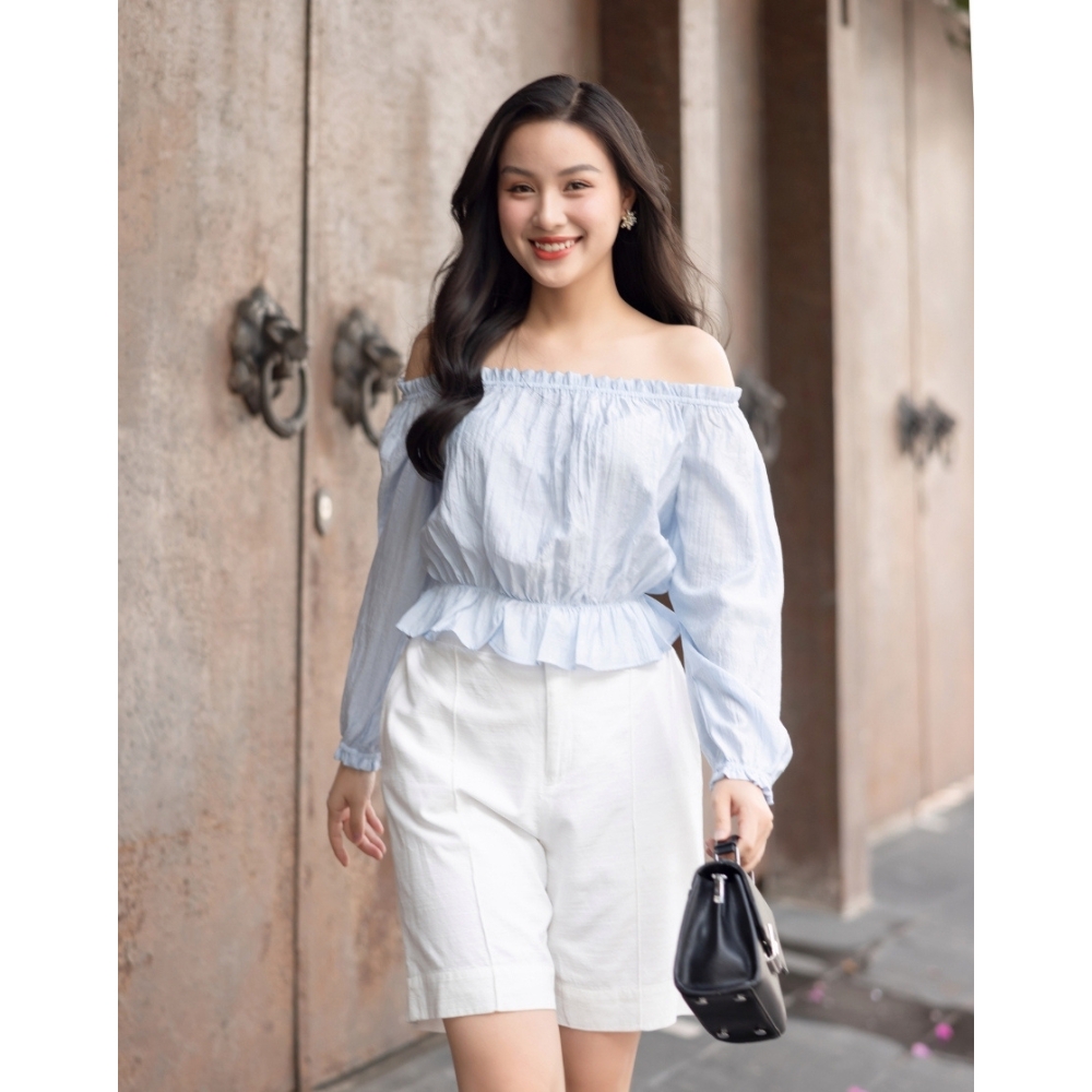 Áo Kiểu Croptop Trễ Vai Cotton Bông Swanlake - A10739LW10
