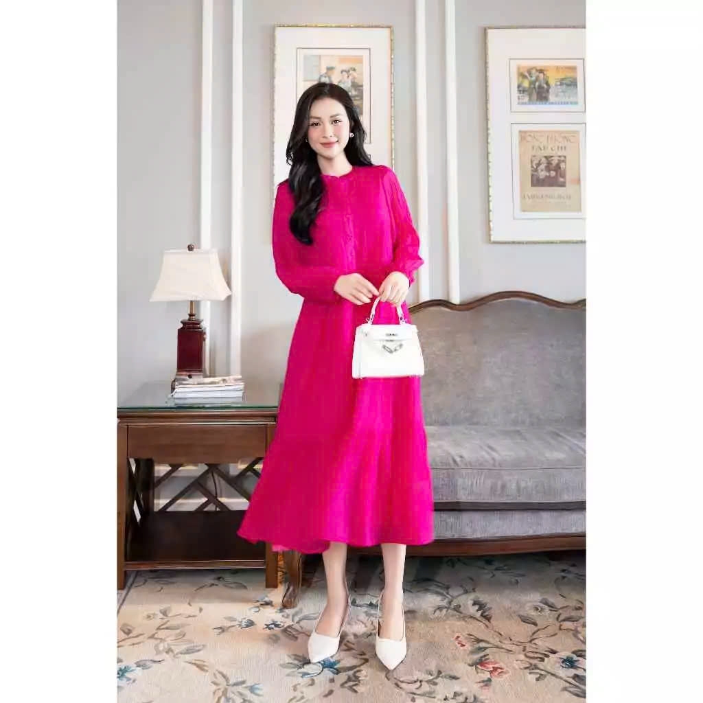 SWANLAKE | Váy Đầm Maxi Hai Lớp Rời Cổ Trụ Nằm Tay Dài Chất Tơ Xốp Lót Lụa Hàn Đi Tiệc - D12073LW01