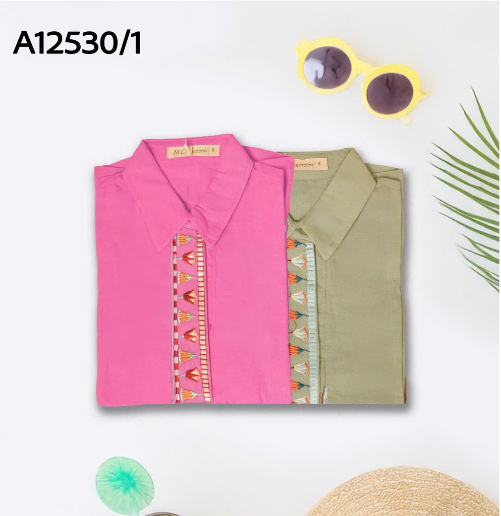 M COLLECTION | Áo Sơ Mi Trung Niên Linen Thoáng Mát Trẻ Trung Tặng Mẹ Mặc Hằng Ngày A12530LW01