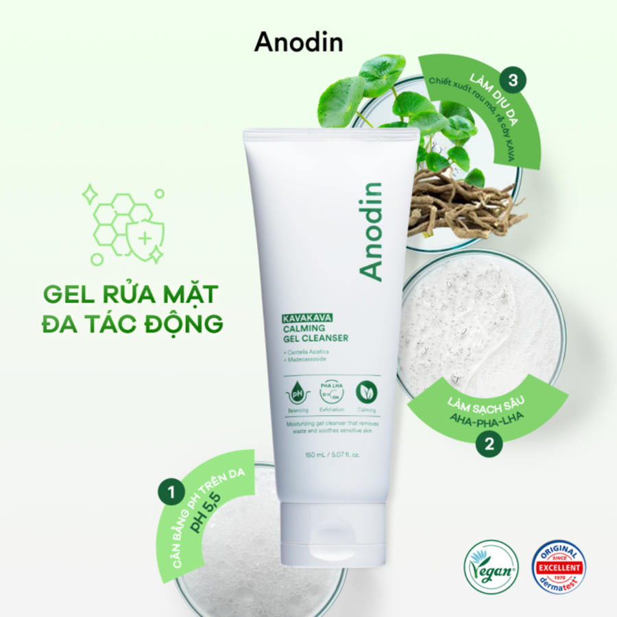 Gel Rửa Mặt Cho Da Dầu Mụn, Nhạy Cảm pH 5.5 Anodin KavaKava Calming Làm Sạch Da, Giảm Mụn, Cấp Ẩm Hàn Quốc 150ml | LYO SHOP - Beauty & Heath