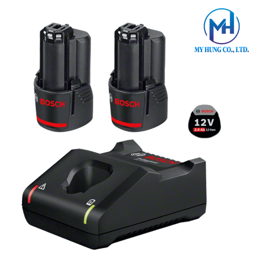 Bộ 2 Pin 12V-2.0Ah Bosch + Sạc nhanh GAL 12V-40 chính hãng 1600A01B8W