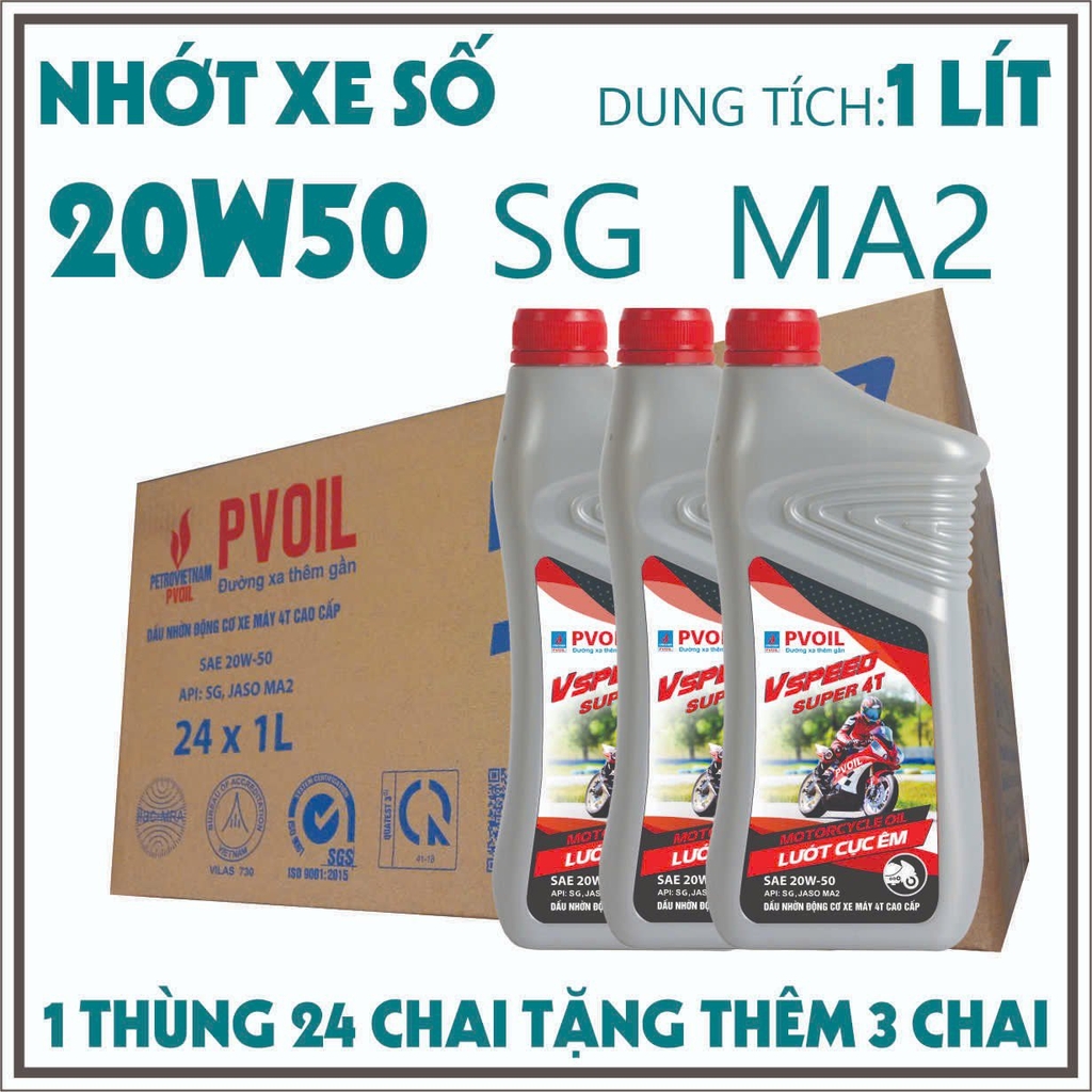 Nhớt PV Oil 20w50 1L mua 1 thùng 24 tặng 3 chai (online)