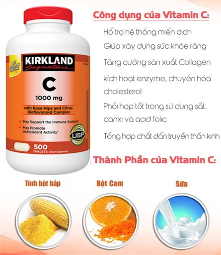 Viên Uống Bổ Sung Vitamin C Kirkland Signature Vitamin C (1000mg x 500 Viên) Kshop