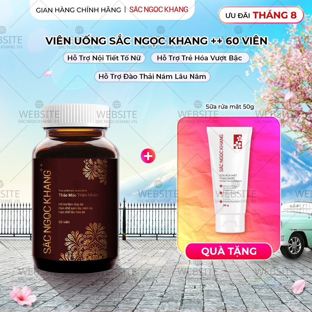 Viên Uống Mờ Nám, Hạn Chế Lão Hóa, Khỏe Đẹp Da Sắc Ngọc Khang++ Hộp 60 Viên (Tặng kèm Sữa rửa mặt thảo dược 50g)