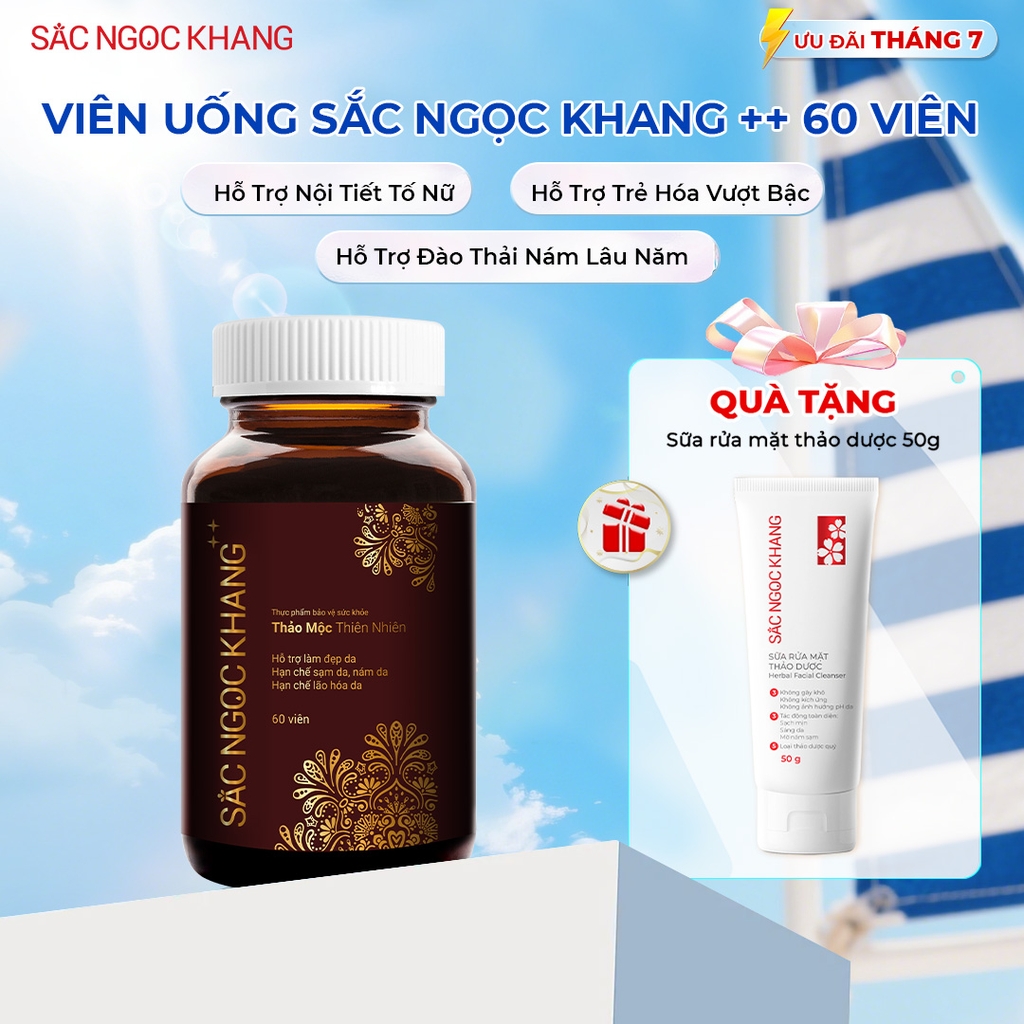 Viên Uống Mờ Nám, Hạn Chế Lão Hóa, Khỏe Đẹp Da Sắc Ngọc Khang++ Hộp 60 Viên (Tặng kèm Sữa rửa mặt thảo dược 50g)