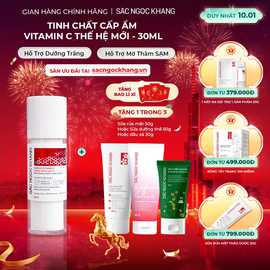 Serum Vitamin C Sắc Ngọc Khang 30ml - Tinh chất dưỡng trắng da diệu kỳ, mờ thâm nám, tàn nhang (tặng Sữa Dưỡng Thể 50g)