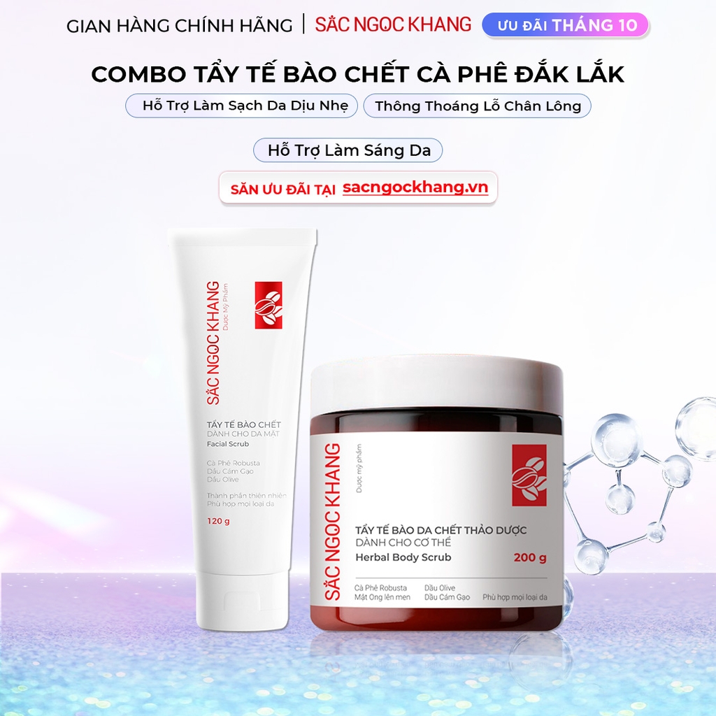 Combo Tẩy Tế Bào Chết Toàn Thân Và Da Mặt Sắc Ngọc Khang (Tẩy Tế Bào Chết Body 200g, Tẩy Tế Bào Chết Da Mặt 120g)
