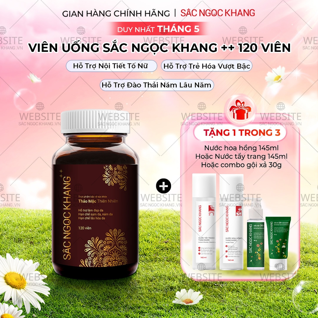 Viên Uống Mờ Nám, Hạn Chế Lão Hóa, Khỏe Đẹp Da Sắc Ngọc Khang ++ 120v (tặng Nước Hoa Hồng 145ml)