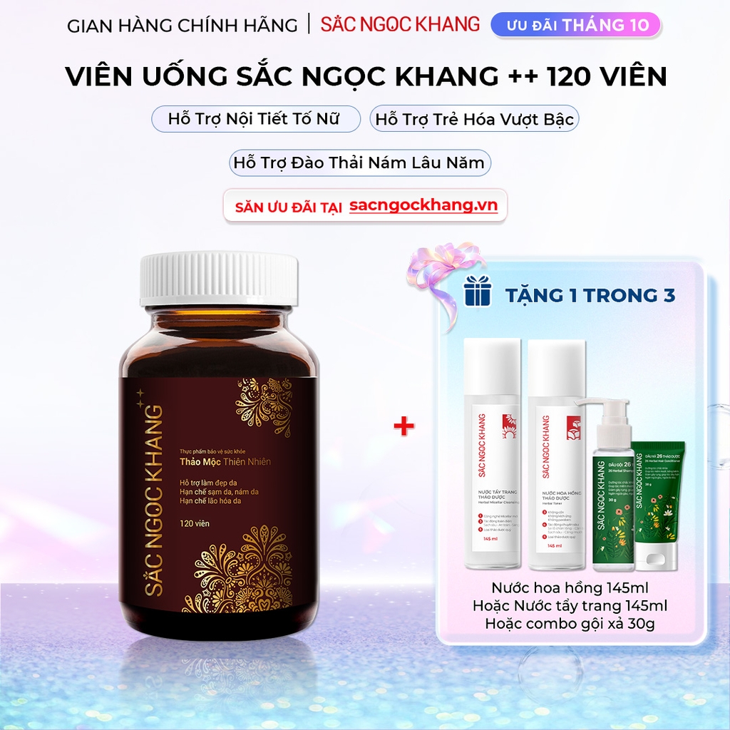 Viên Uống Mờ Nám, Hạn Chế Lão Hóa, Khỏe Đẹp Da Sắc Ngọc Khang ++ 120v (tặng Nước Hoa Hồng 145ml)