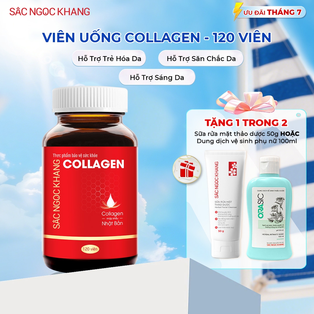 Viên Uống Collagen Dipeptide Hỗ Trợ Mờ Nếp Nhăn, Dưỡng Da Ẩm Mịn Sắc Ngọc Khang 120 viên (Tặng Sữa Rửa Mặt 50g)