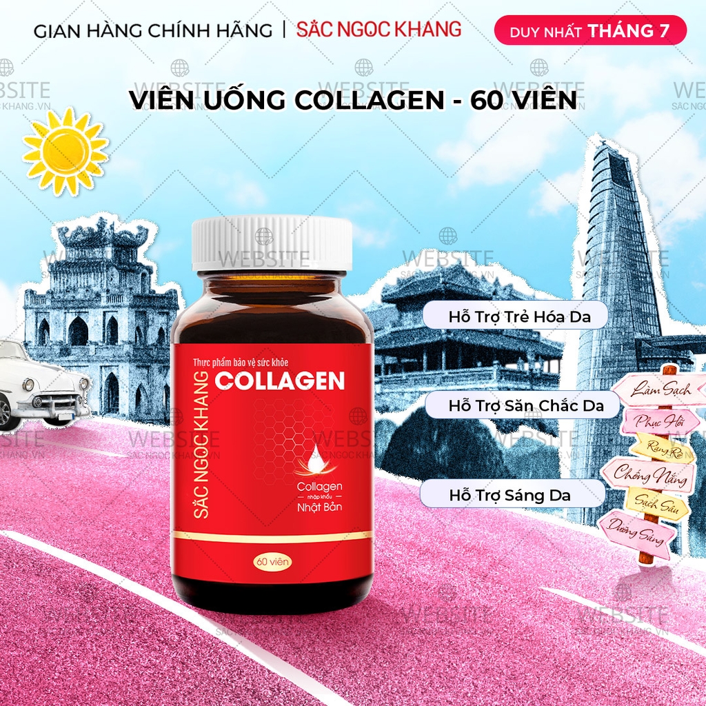 Viên Uống Collagen Dipeptide Hỗ Trợ Làm Mờ Nếp Nhăn - Dưỡng Ẩm Mịn Da Sắc Ngọc Khang hộp 60 viên