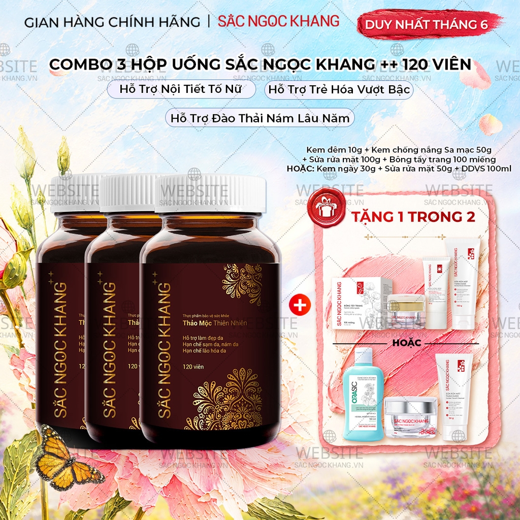 Combo 3 Viên Uống Mờ Nám, Hạn Chế Lão Hóa, Khỏe Đẹp Da Sắc Ngọc Khang++ 120v - Liệu trình 3 tháng