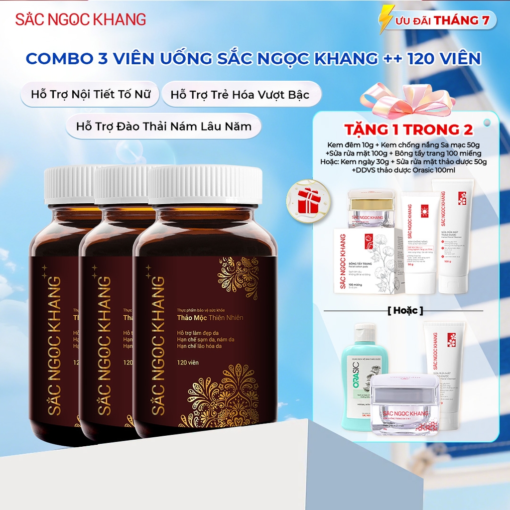 Combo 3 Viên Uống Mờ Nám, Hạn Chế Lão Hóa, Khỏe Đẹp Da Sắc Ngọc Khang++ 120v - Liệu trình 3 tháng