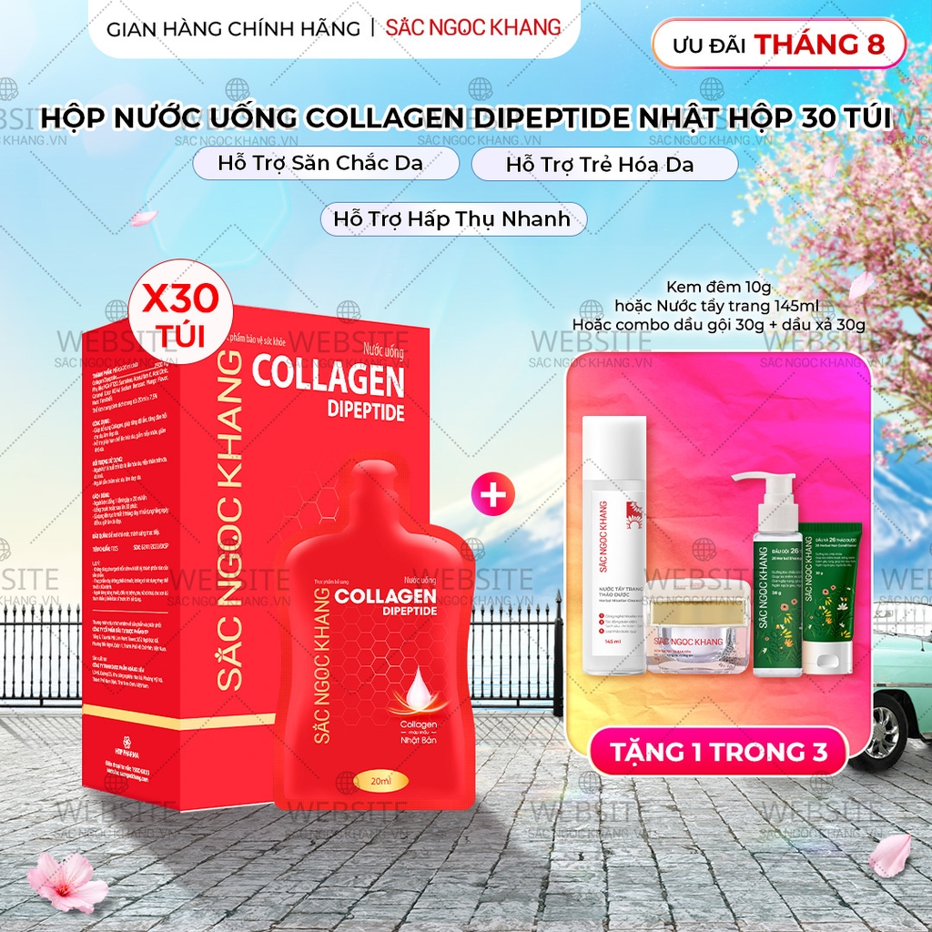 Nước Uống Collagen Dipeptide Hỗ Trợ Làm Mờ Nếp Nhăn - Dưỡng Ẩm Mịn Da Sắc Ngọc Khang (Hộp 30 túi x 20 ml)