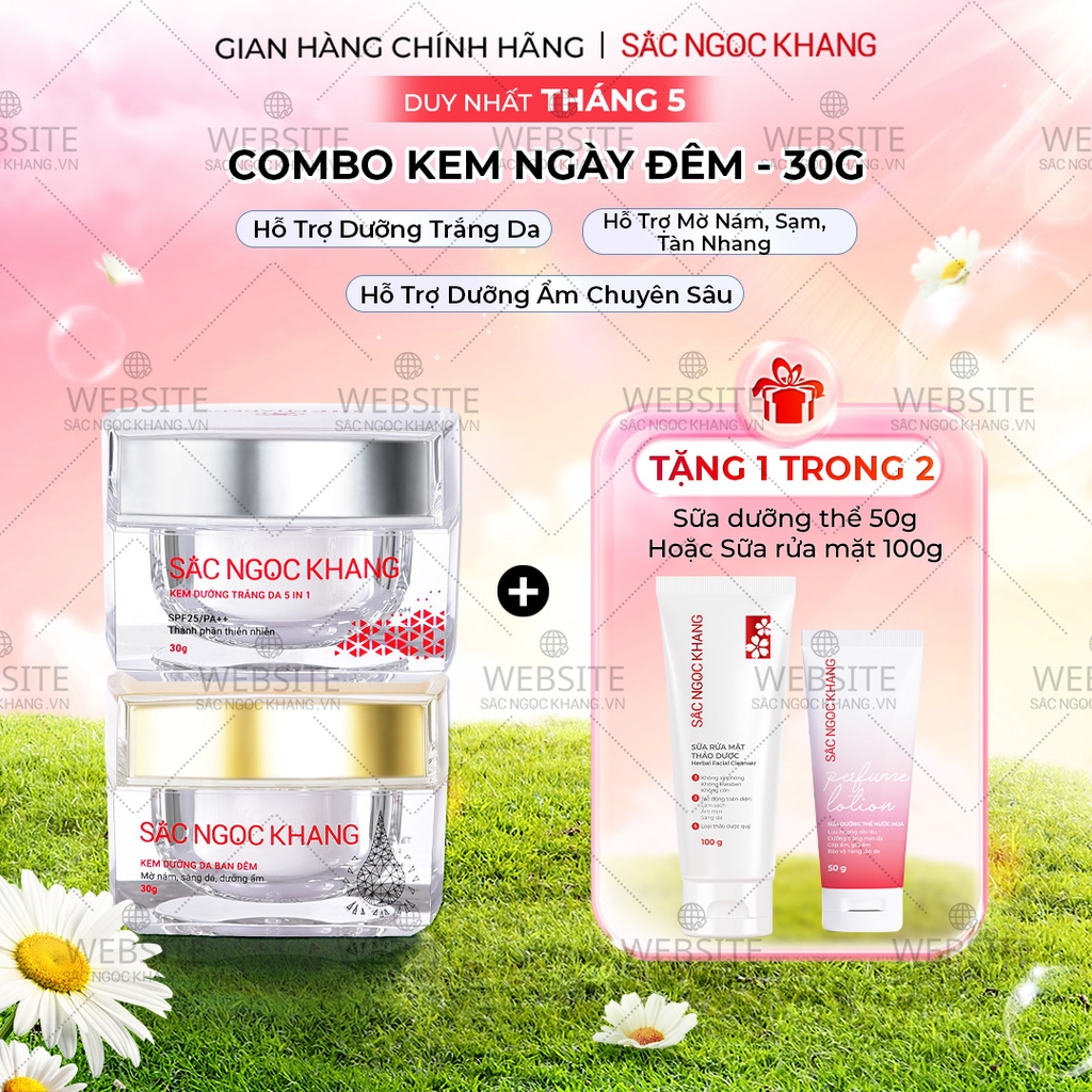 Combo Dưỡng Da Ngày Và Đêm Sắc Ngọc Khang (Kem Dưỡng Da Ban Đêm 30g và Kem Dưỡng Da Ban Ngày 5in1 30g)