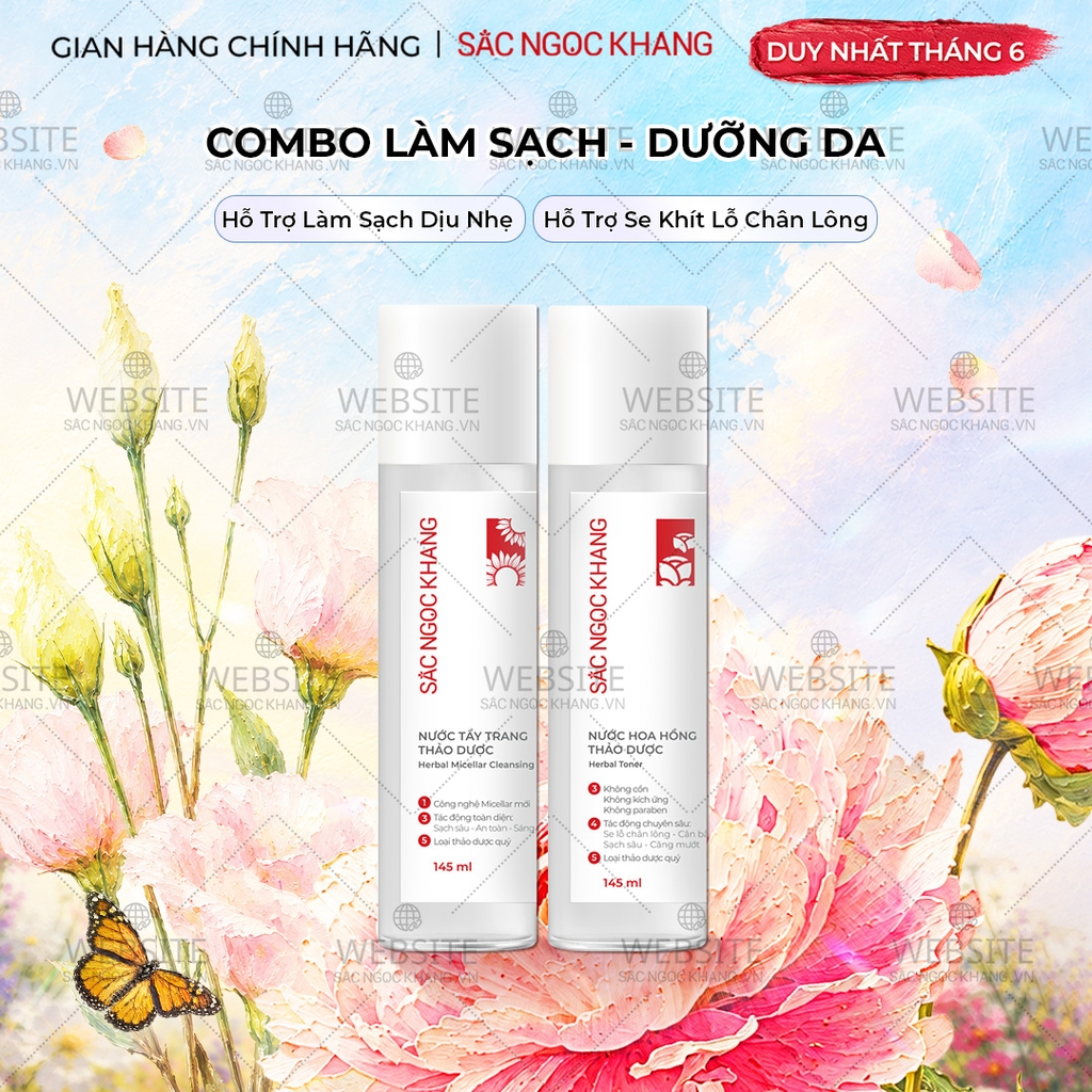 Combo Nước hoa hồng thảo dược Sắc Ngọc Khang 145ml + Nước tẩy trang thảo dược Sắc Ngọc Khang 145ml