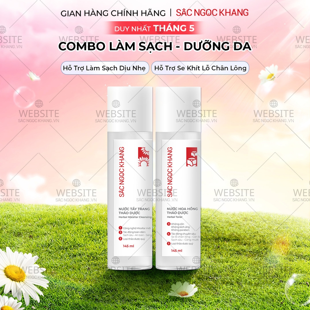 Combo Nước hoa hồng thảo dược Sắc Ngọc Khang 145ml + Nước tẩy trang thảo dược Sắc Ngọc Khang 145ml