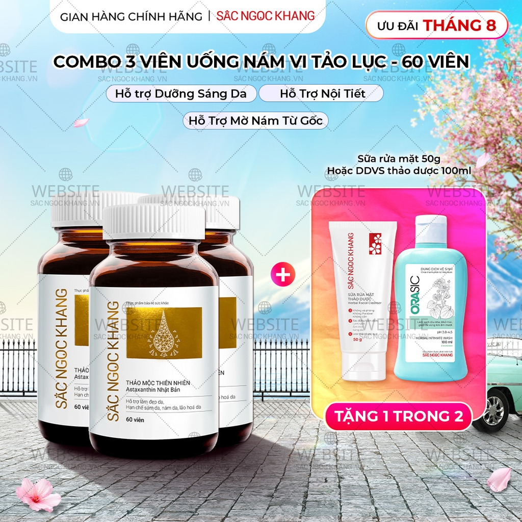 Combo 3 Hộp Viên Uống Vi Tảo Lục Sắc Ngọc Khang Đào Thải Nám 60 viên/hộp