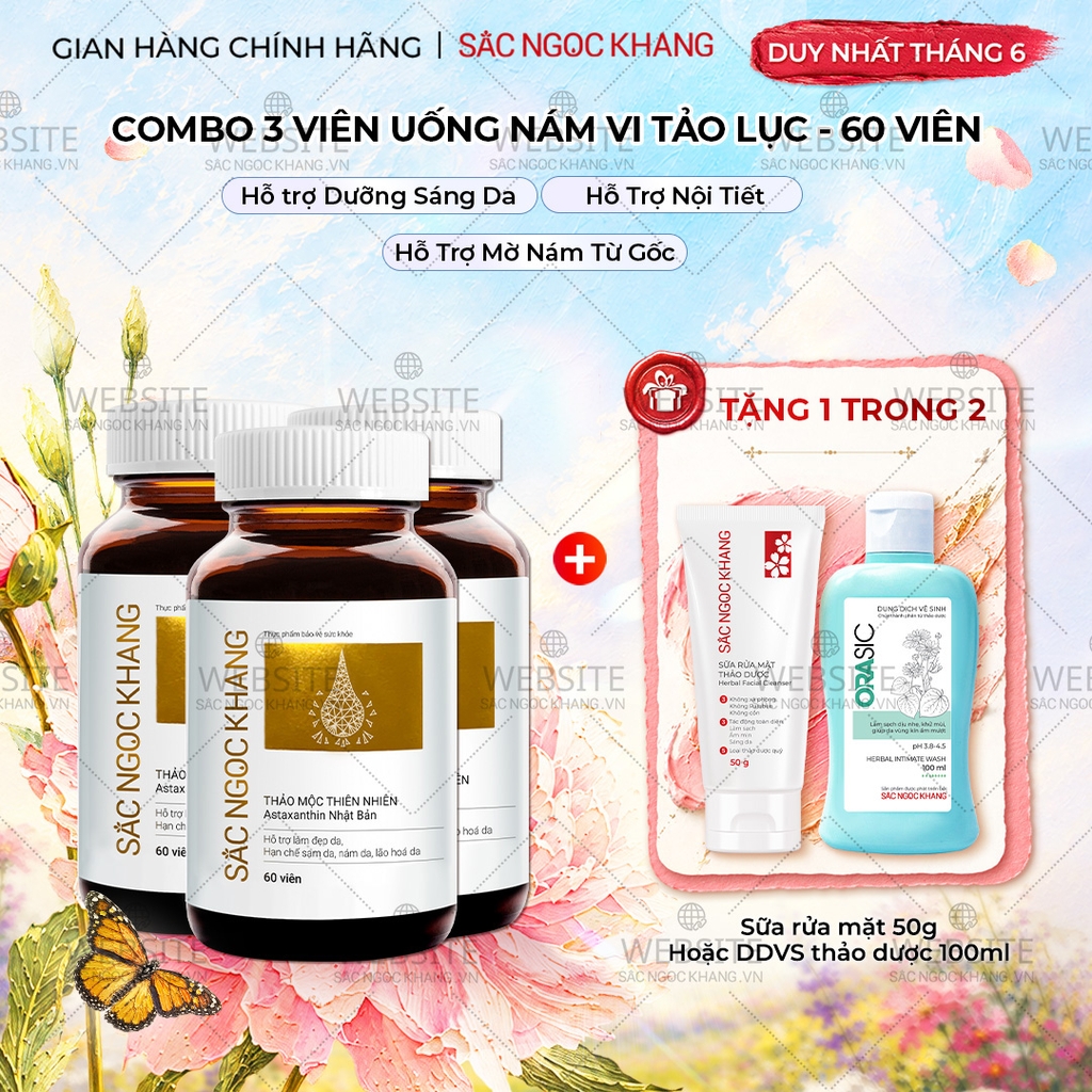 Combo 3 Hộp Viên Uống Vi Tảo Lục Sắc Ngọc Khang Đào Thải Nám 60 viên/hộp