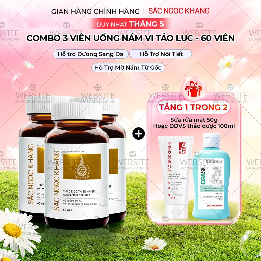 Combo 3 Hộp Viên Uống Vi Tảo Lục Sắc Ngọc Khang Đào Thải Nám 60 viên/hộp