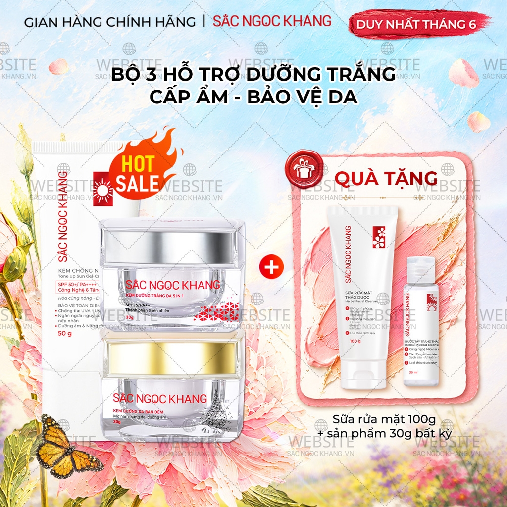 Combo Kem Mờ Nám, Nâng Tông, Bảo Vệ Da Sắc Ngọc Khang (Kem Ngày 30g + Kem Đêm 30g + Kem Chống Nắng SA MẠC)