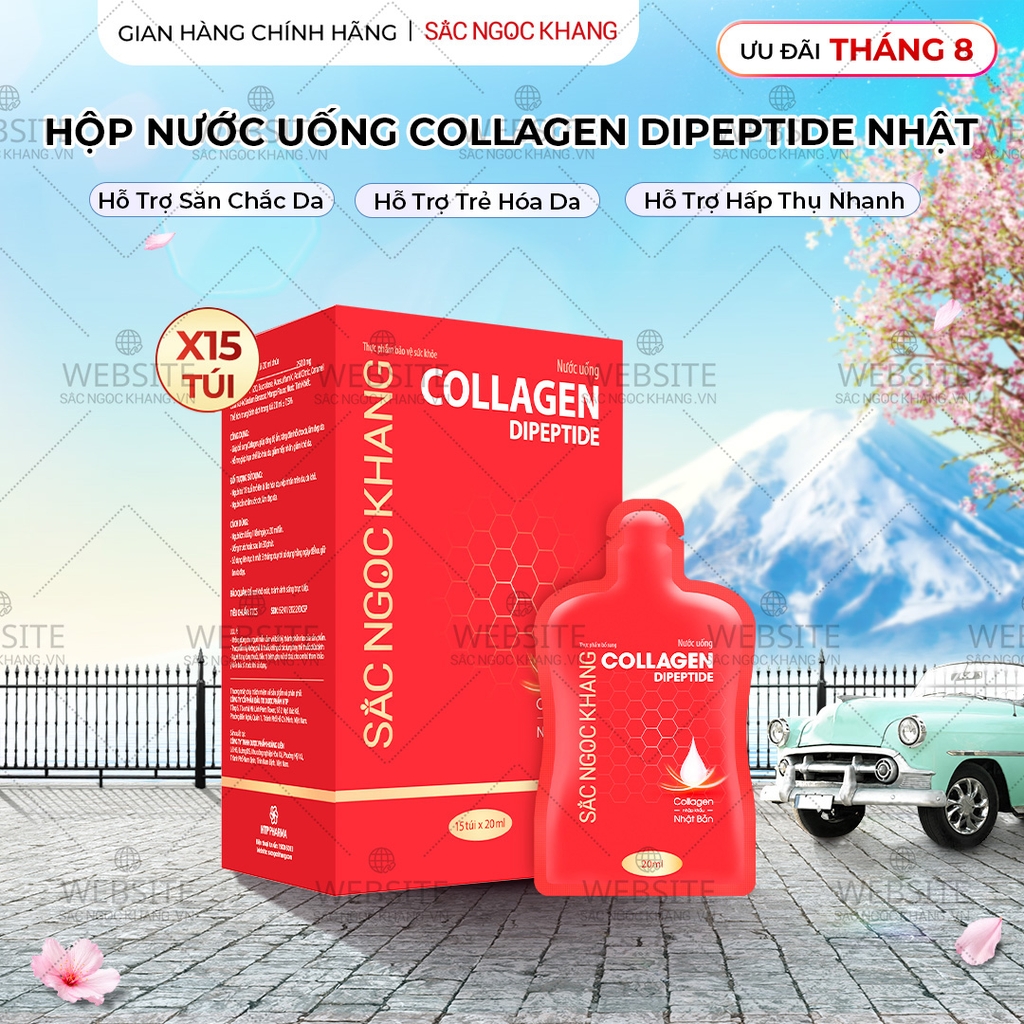 Nước Uống Collagen Dipeptide Hỗ Trợ Mờ Nếp Nhăn - Dưỡng Ẩm Mịn Da Sắc Ngọc Khang (Hộp 15 túi x 20 ml)