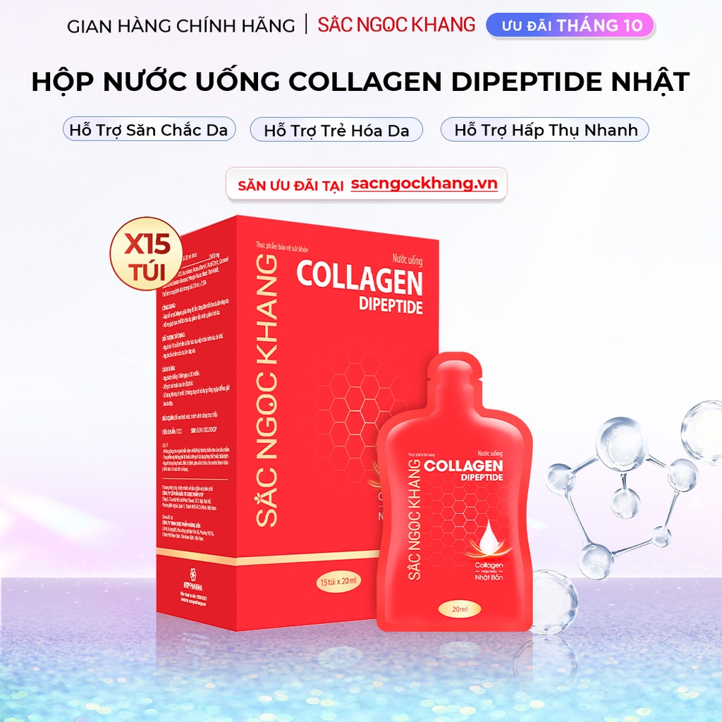 Nước Uống Collagen Dipeptide Mờ Nếp Nhăn - Dưỡng Ẩm Mịn Da Sắc Ngọc Khang (Hộp 15 túi x 20 ml)