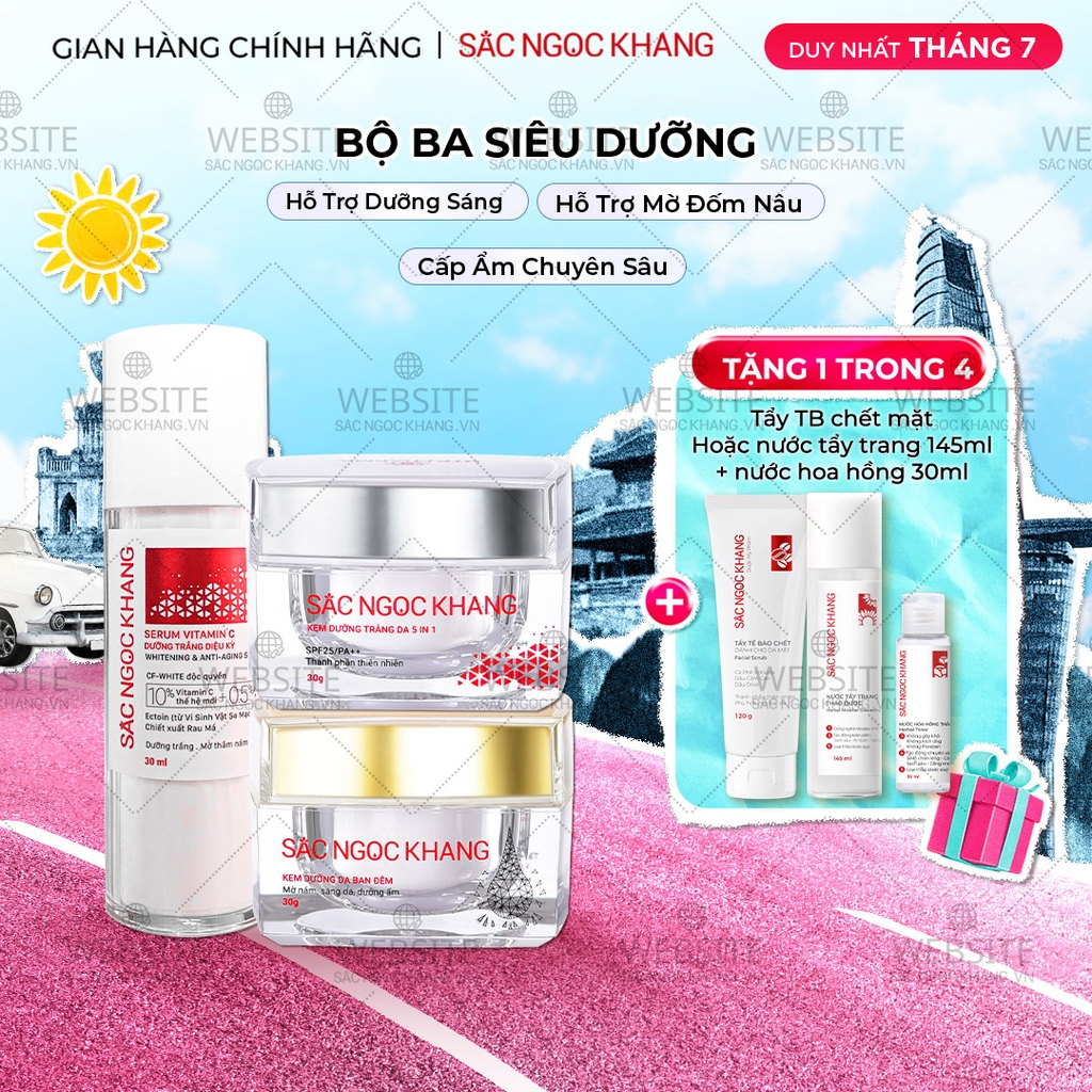 Bộ Kem Dưỡng Ngày/Đêm + Serum Trắng Bật Tông Sắc Ngọc Khang (Serum Vitamin C 30ml + Kem Ngày 30g + Kem Đêm 30g)