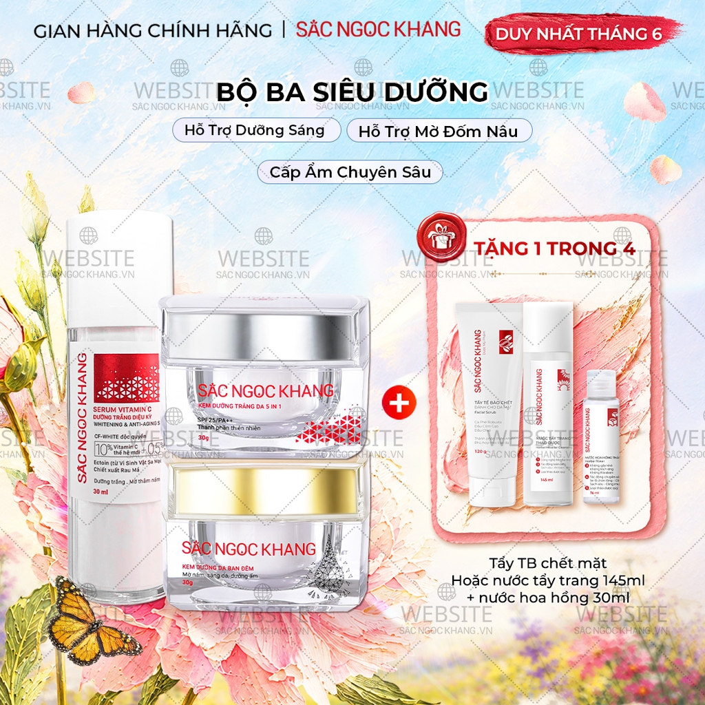 Bộ Kem Dưỡng Ngày/Đêm + Serum Trắng Bật Tông Sắc Ngọc Khang (Serum Vitamin C 30ml + Kem Ngày 30g + Kem Đêm 30g)