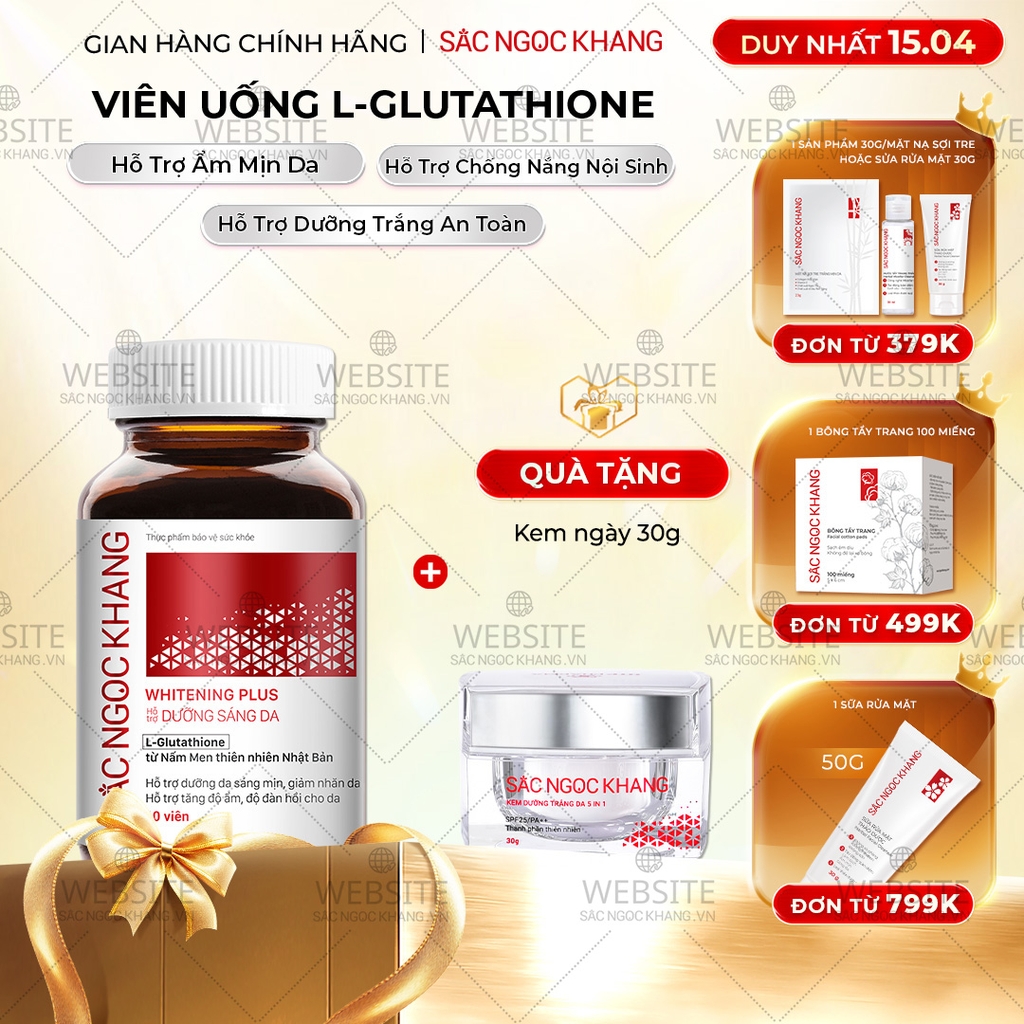 Viên Uống Glutathione Dưỡng Trắng Da Vượt Trội 60 viên (Tặng Kem Ngày fullsize)