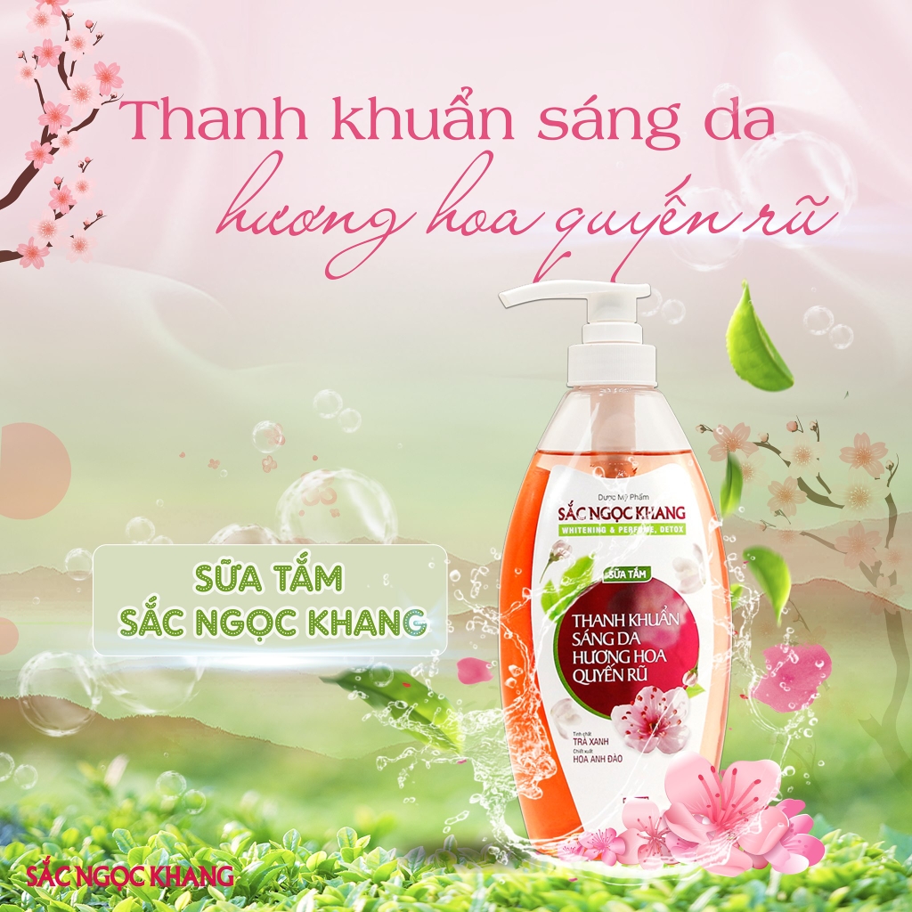 Sữa Tắm Whitening & Perfume, Detox Sắc Ngọc Khang 520g Tặng kèm Bông Tắm