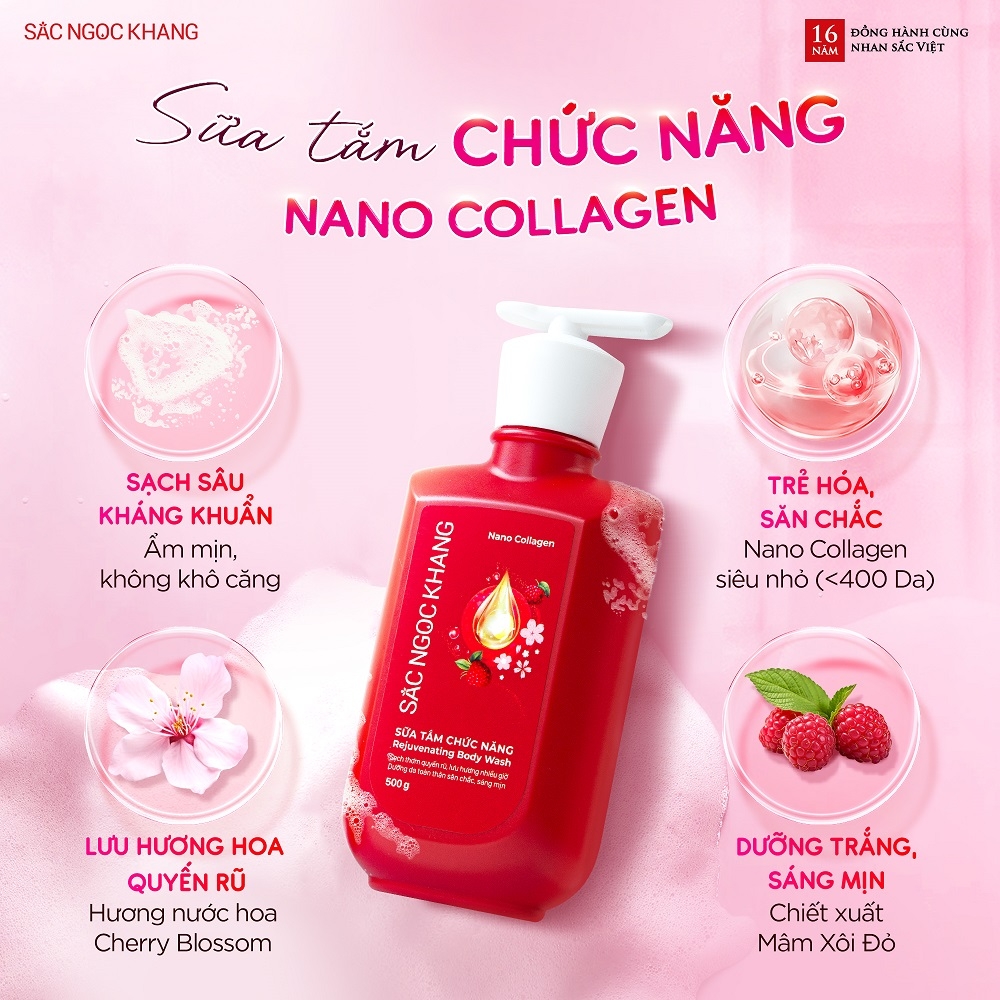 [MỚI] Sữa Tắm Chức Năng Nano Collagen Sắc Ngọc Khang 500g (Tặng combo sữa dưỡng thể và sữa rửa mặt)