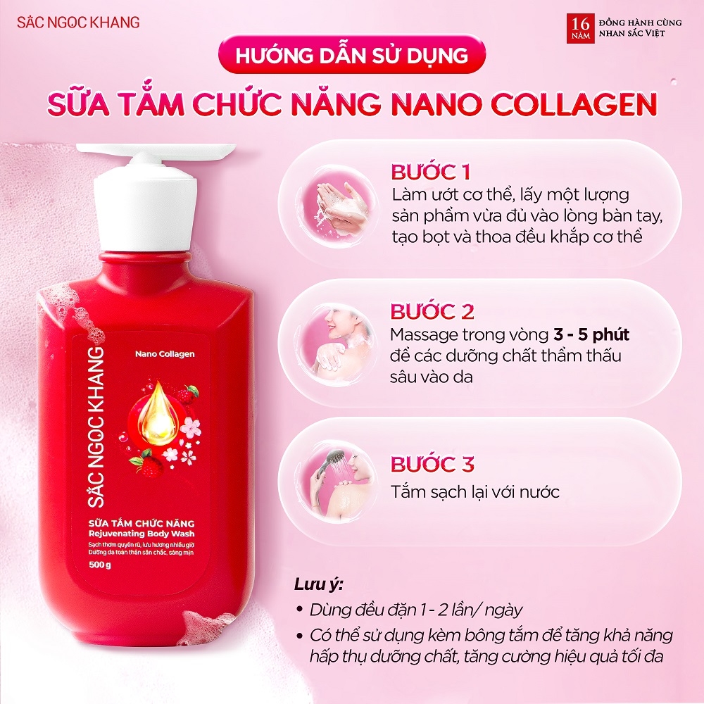 [MỚI] Sữa Tắm Chức Năng Nano Collagen Sắc Ngọc Khang 500g (Tặng combo sữa dưỡng thể và sữa rửa mặt)